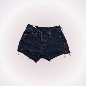 Levi’s mini black denim button front cut off shorts | Sz 25